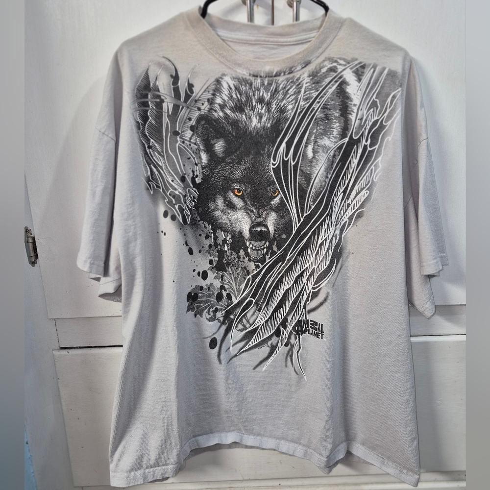 Animal Planet Y2K Wolf Graphic Print 2XL T-Shirt